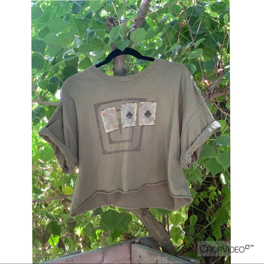 olive green cropped dad shirt